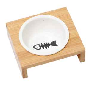 Comedero Fish sencillo madera-cerámica