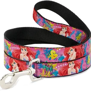 BUCKLE DOWN DOG LEASH – ARIEL. FLOUNDER & FISH TRIO POSES – 1.5 WIDE 4 FT