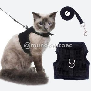 Arnés chaleco negro para gatos