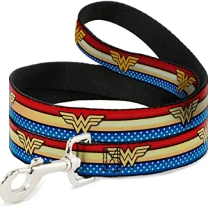 BUCKLE DOWN DOG LEASH – WONDER WOMAN LOGO STRIPE – 1.0 WIDE 6 FT