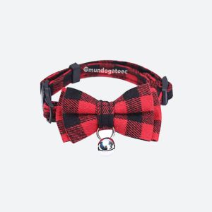 Collar rojo y negro con lacito de algodón