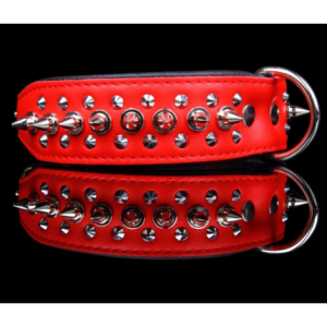 Collar Ancho de piel para perro con pinchos – Rojo