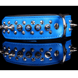 Collar Ancho de piel para perro con pinchos – Azul