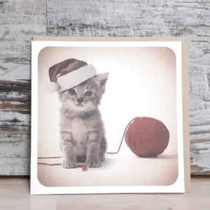 Postal navideña ovillo gato