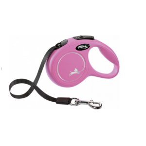 Flexi New CLASSIC para perro,cinta enrollable rosa, XS, 5 m