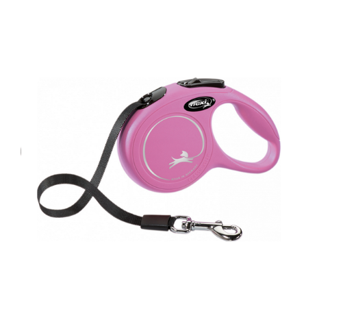Flexi New CLASSIC para perro,cinta enrollable rosa, XS, 5 m