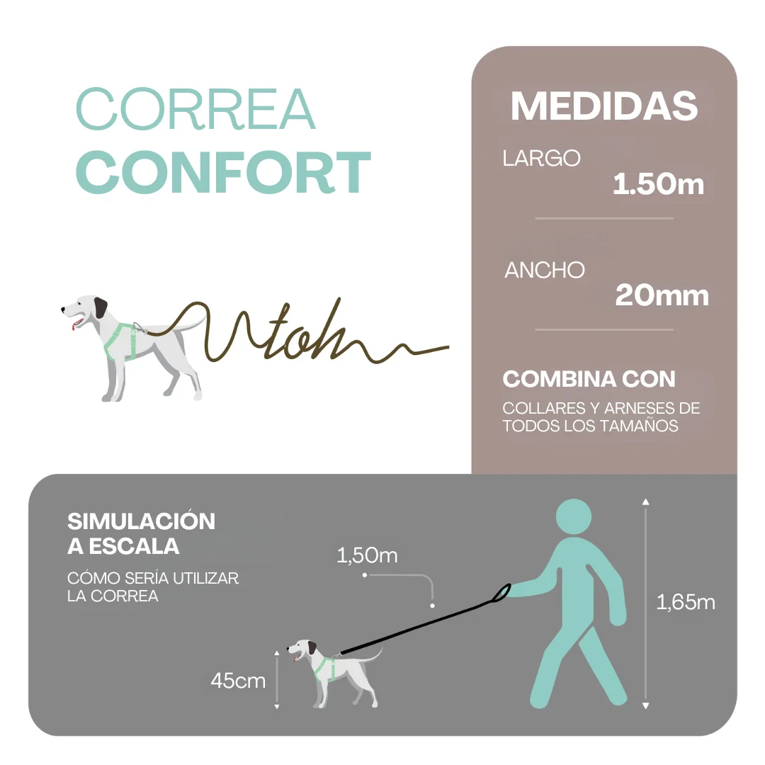 Correa con mango cómodo. Guía confort para mascotas 1,5m, Toh (Celeste) - Imagen 8