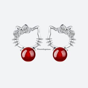 Aretes de Hello Kitty con perla roja