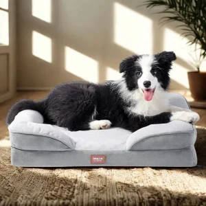 Cama L colchón ortopédico, con almohadas laterales. 89x60x14cm (Gris)