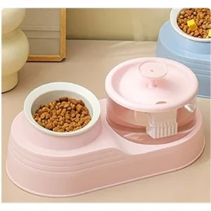 Comedero doble con bebedero fuente de agua 1L (Rosa)