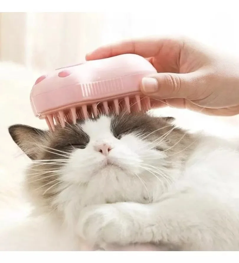 Peine 3 en 1! Cepillo con vapor masajeador para perros y gatos (Huella rosa) - Imagen 4