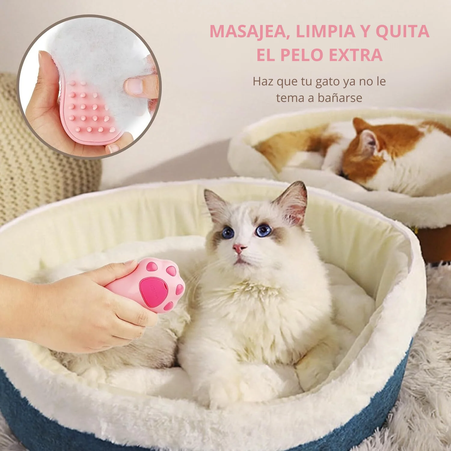 Peine 3 en 1! Cepillo con vapor masajeador para perros y gatos (Huella rosa) - Imagen 2
