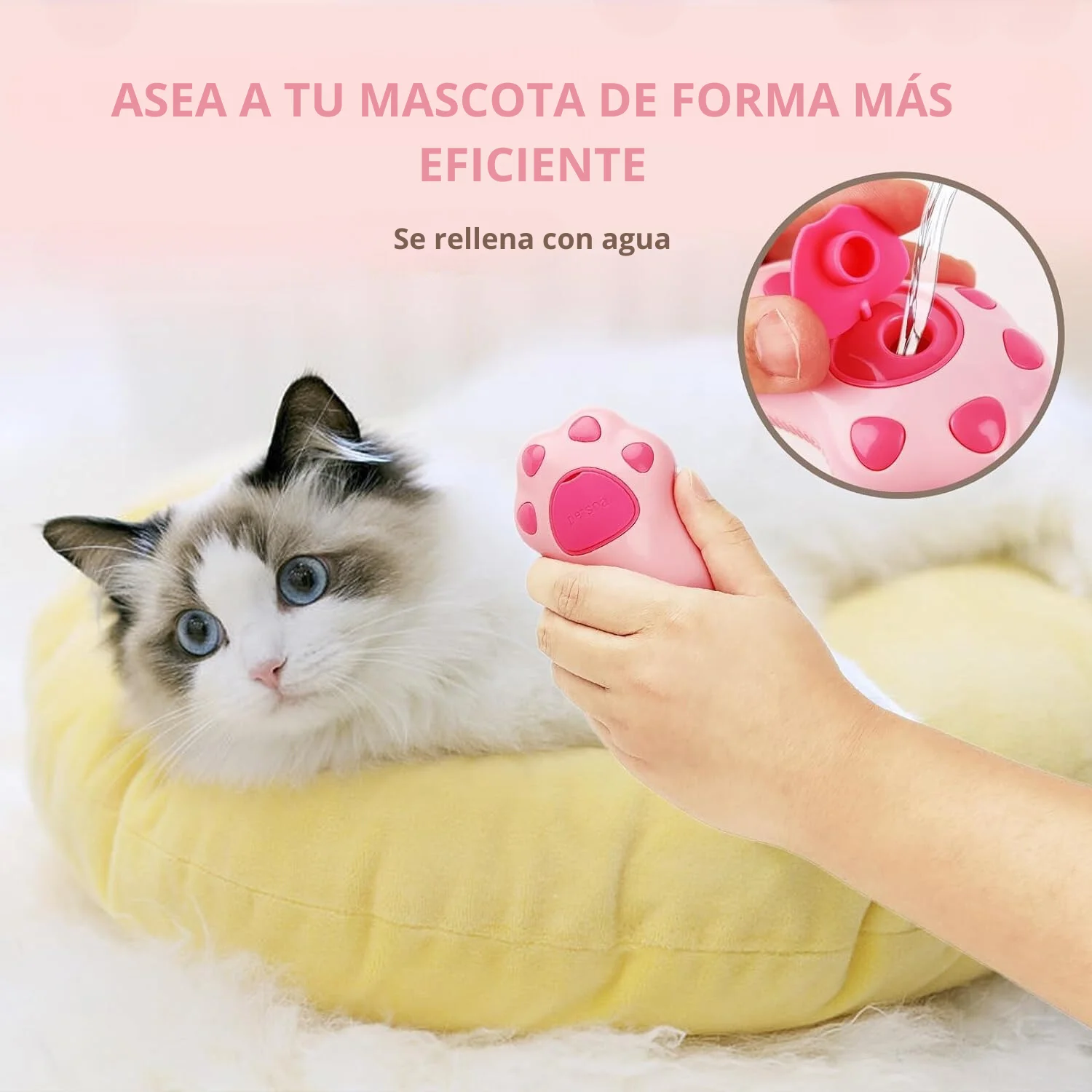 Peine 3 en 1! Cepillo con vapor masajeador para perros y gatos (Huella rosa) - Imagen 5