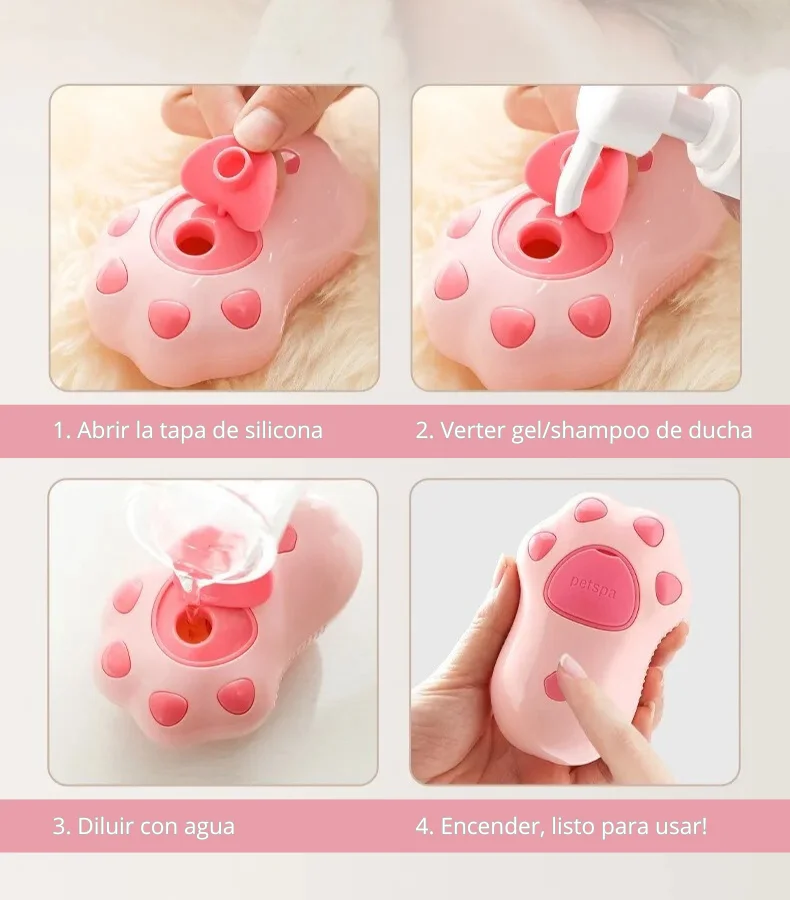 Peine 3 en 1! Cepillo con vapor masajeador para perros y gatos (Huella rosa) - Imagen 7