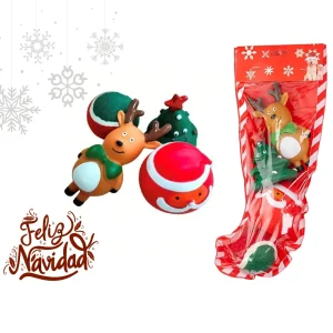 Set Navidad 4 juguetes mordedores navideños para perros. Presentación en bota navideña!