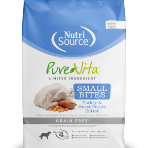Nutrisource Pure Vita Small Bites Pavo y Camote 12lb – Alimento Natural Sin Granos para Perros Adultos