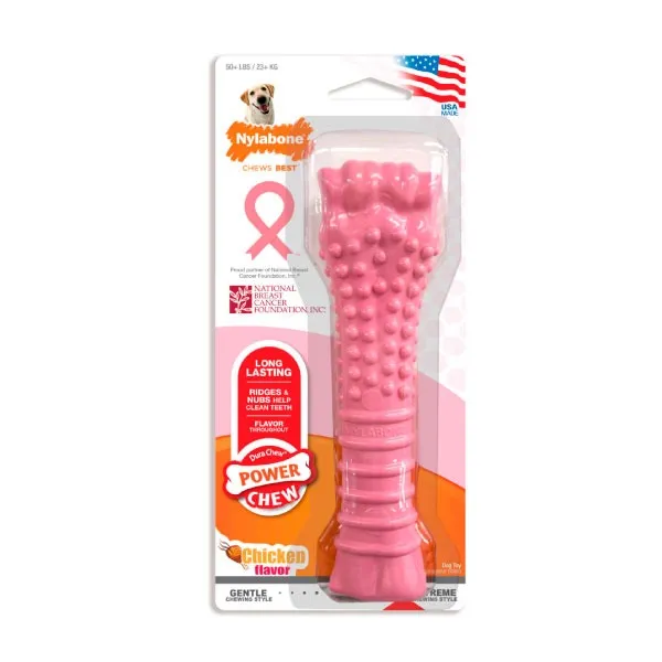 NYLABONE PINK BREAST CANCER AWARENEESS TEXTURED POWER CHEW SOUPER