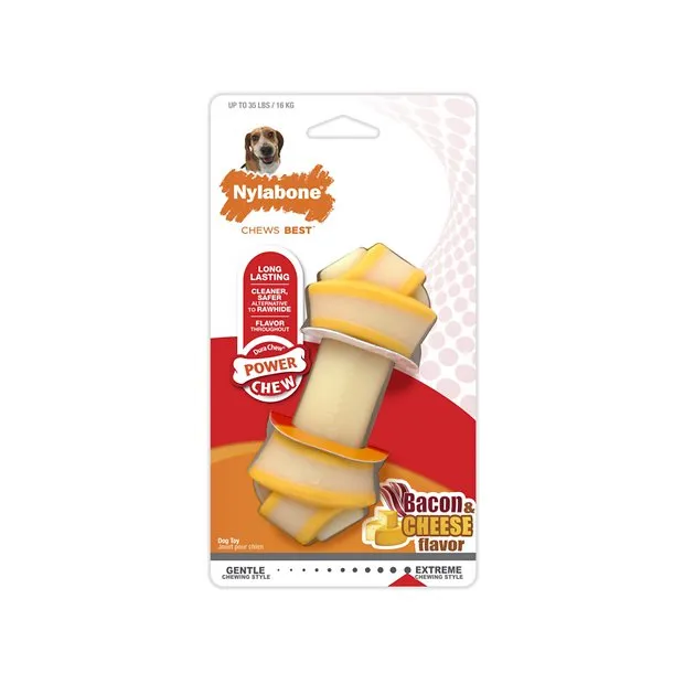 NYLABONE POWER CHEW RAWHIDE KNOT BONE. BACON & CHEESE FLAVOR GIANT