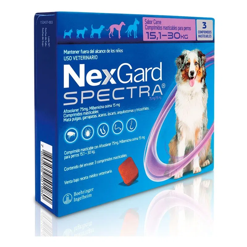 NEXGARD SPECTRA DE 15.1 A 30 KG. 3 COMPRIMIDOS