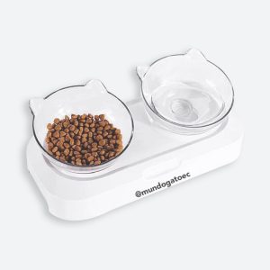 Plato transparente doble para gatos