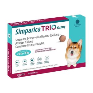SIMPARICA TRIO 10 A 20 KG ANTIPARASITARIO INTERNO Y EXTERNO x 3 COMPRIMIDOS