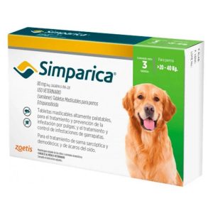 Simparica 80mg 20kg  hasta 40kg x 3 comprimidos