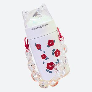 Termo con diseño blanco con purpurina