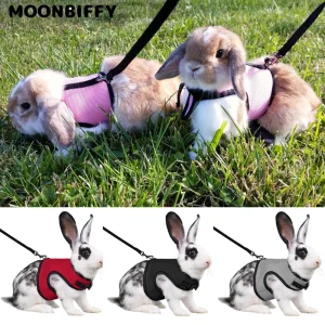 Chaleco transpirable con estilo para mascotas pequeñas, bolsa de transporte para mascotas, arnés suave ajustable y correa elástica para conejos, conejos, gatos y hurones.