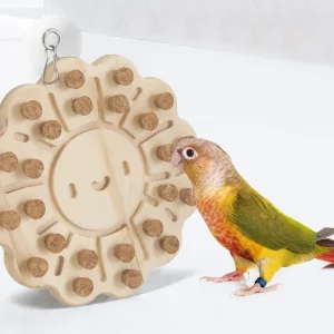 Juguete de madera para masticar loros en forma de sol, suministros educativos para mascotas pequeñas.