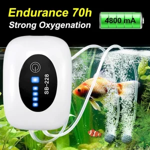 Bomba  de oxígeno para acuario, silencioso para interior y exterior, escape portátil pequeño con carga USB, 4800mAh