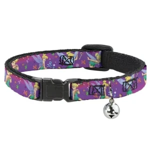 BUCKLE DOWN CAT COLLAR WITH BELL – TINKER BELL POSES. FLOWER. STARS. SKULL 8.5-12″