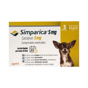Simparica 5mg 1,3 hasta 2,5kg x 3 comprimidos