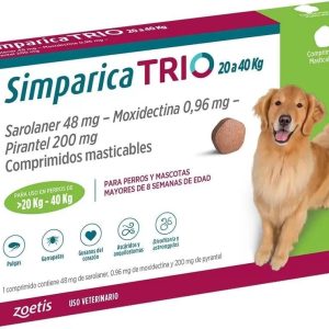 SIMPARICA TRIO 20 A 40 KG ANTIPARASITARIO INTERNO Y EXTERNO x 3 COMPRIMIDOS