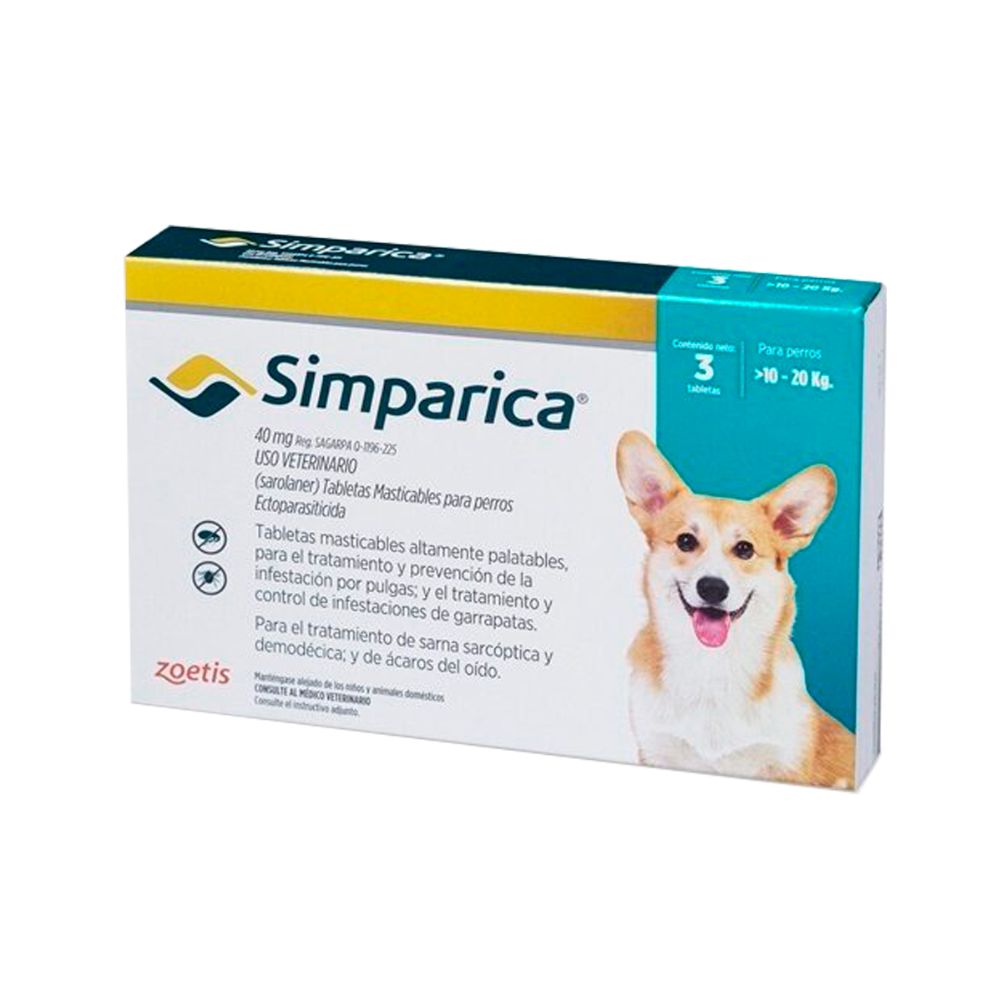 Simparica 40 mg x 1 tab (10 a 20kg)