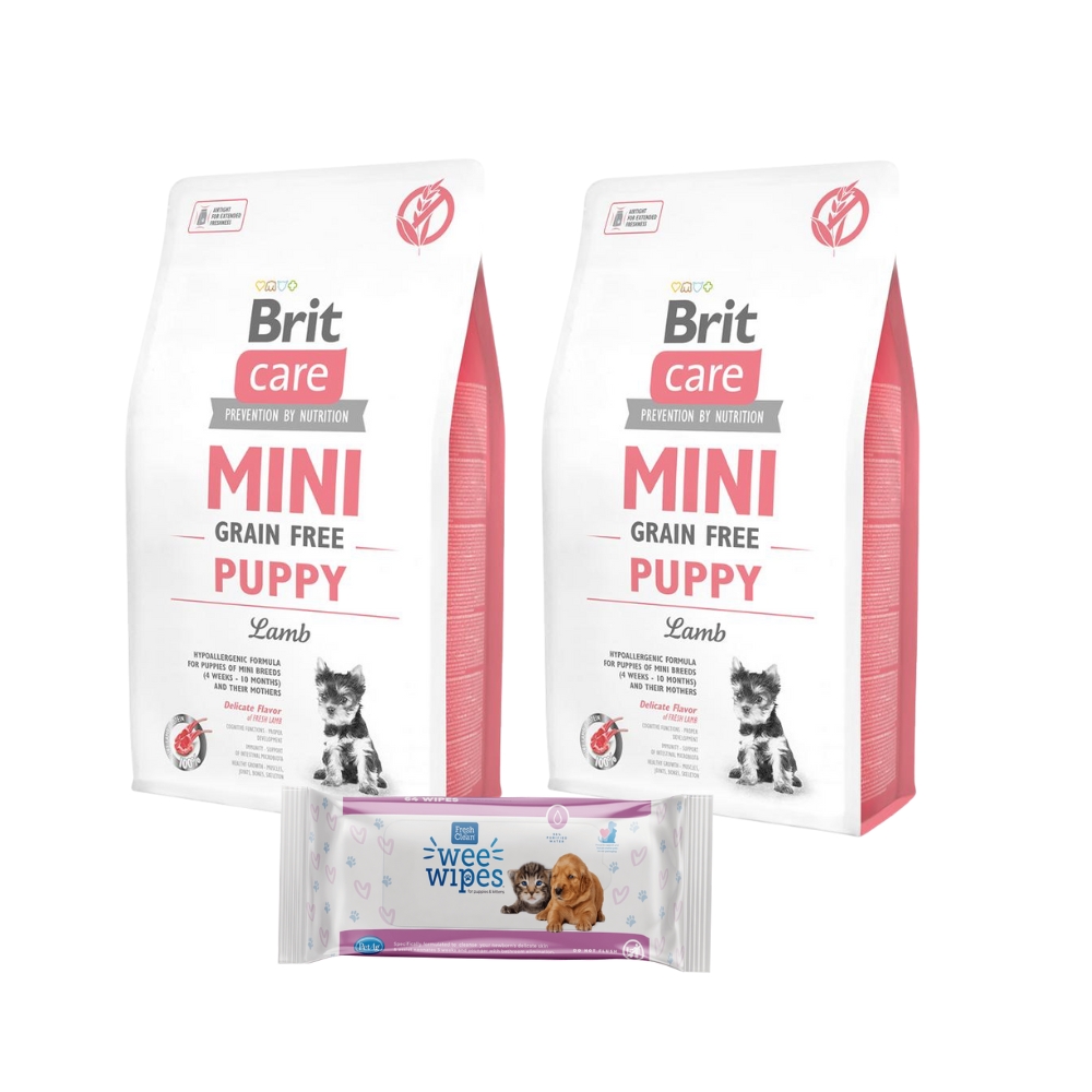 2 Brit Care Mini GF Puppy Lamb (2kg) + Pet Ag Wipes GRATIS