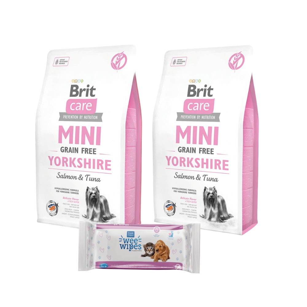 2 Brit Care Mini GF Yorkshire (2kg) + Pet Ag Wipes GRATIS
